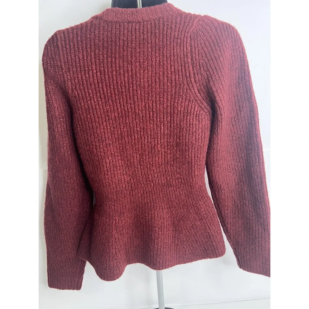Madewell Sweater Womens XXS Burgundy Rib Knit‎ Pullover Wool Blend Crewneck Cozy